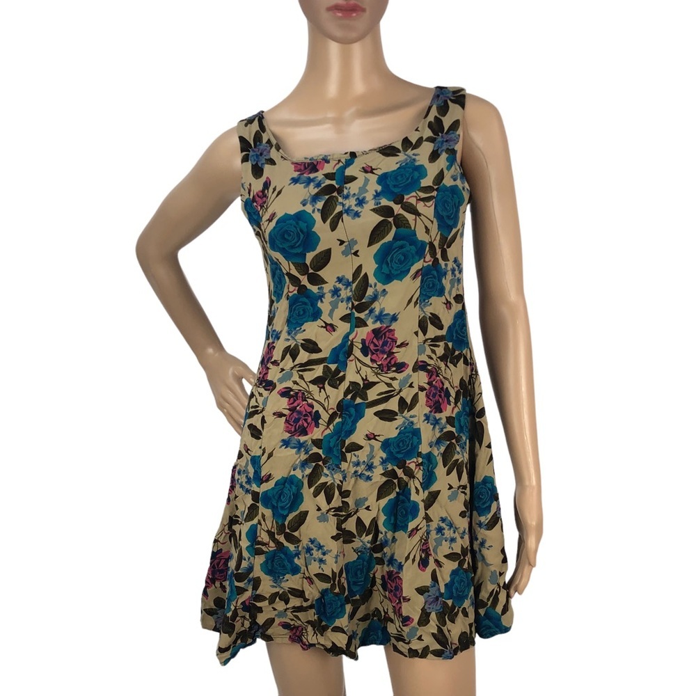 Vintage Zara Floral Printed Sleeveless Tank Dress A-Line Shift Mini Dress Size S